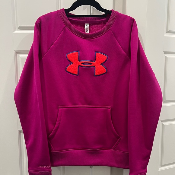 Under Armour Tops - Under Armour Cold Gear Pink Sweatshirt with Vibrant Orange Logo